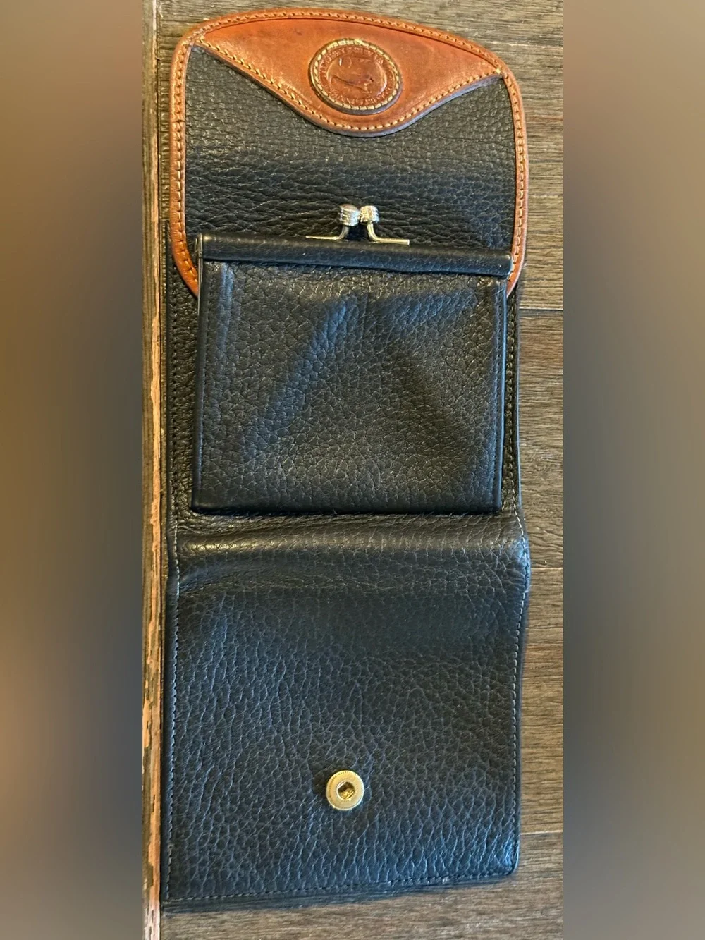 Dooney & Bourke Black Leather Wallet with Brown Trim